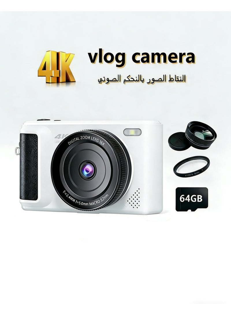 ZONBON Digital Camera, 4K Vlogging Camera, Kids Camera 64MP Point and Shoot Digital Cameras with 64GB TF Card, 16X Zoom,Voice-controlled shuttermera - Image 1